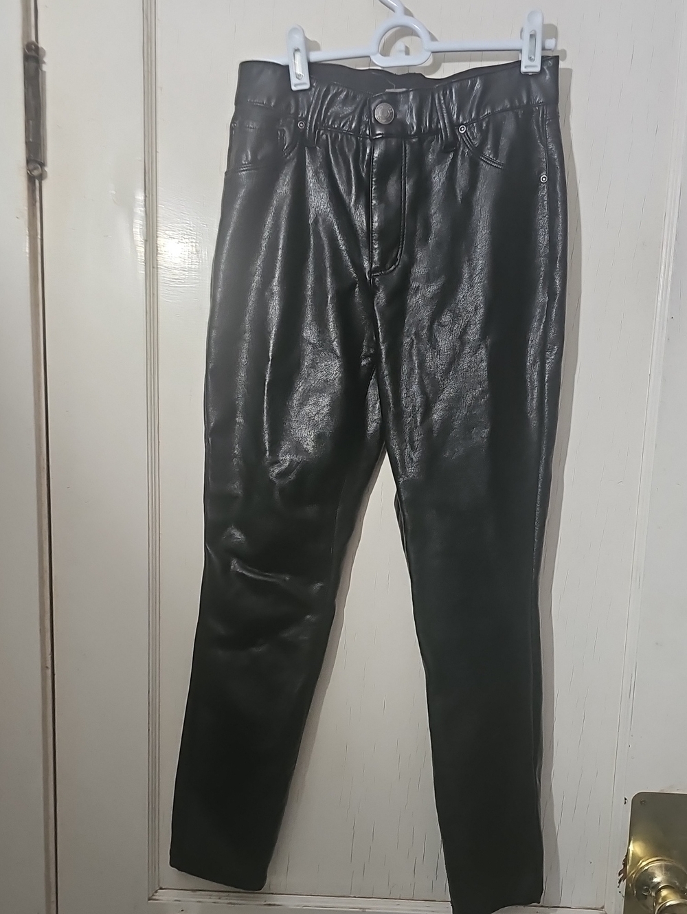 Womens Black Faux Leather Pants - Classic Slim Fit